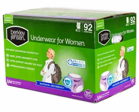 Berkley Jensen Incontinence & Postpartum Underwear for Women, Small/Medium, Maximum Absorbency, 92 Count