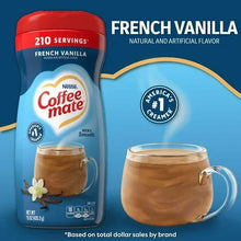 Coffee mate French vanilla creamer canister with cup, natural and artificial flavor.