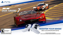 PS5 racing game screenshot with cars on a track and racing logo on banner