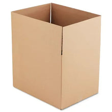 Brown corrugated shipping box, open top with folded flaps