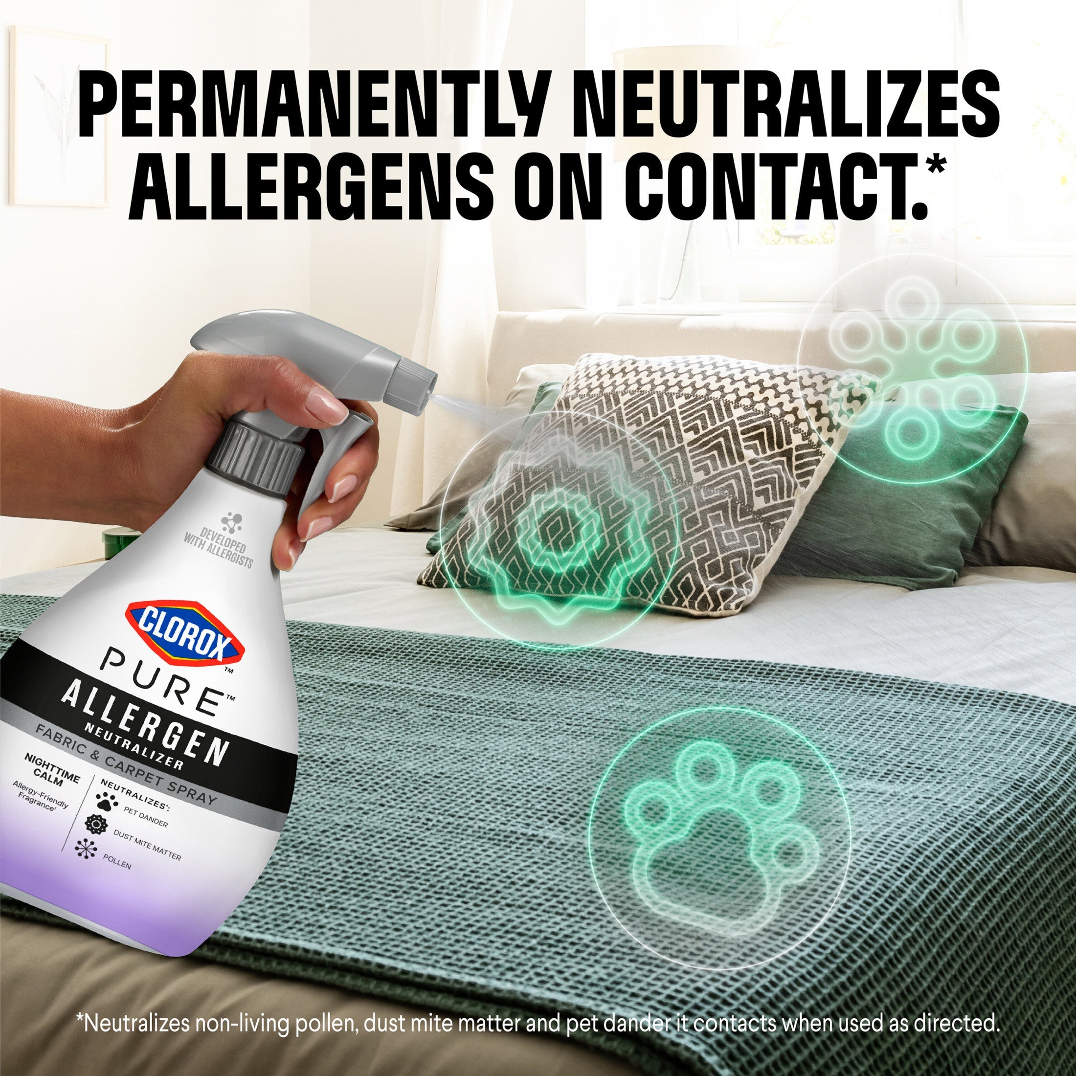 Clorox PURE Allergen Neutralizer Fabric and Carpet Spray, Nighttime Calm, 26 fl. oz. Spray Bottle