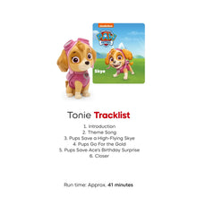 Paw Patrol audio toy figurine of a pink pup with a Tonie tracklist card