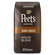 Dark roast ground coffee bag, brown Peet's Coffee House Blend label