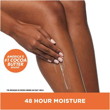 Cocoa butter skin treatment being spread on leg skin