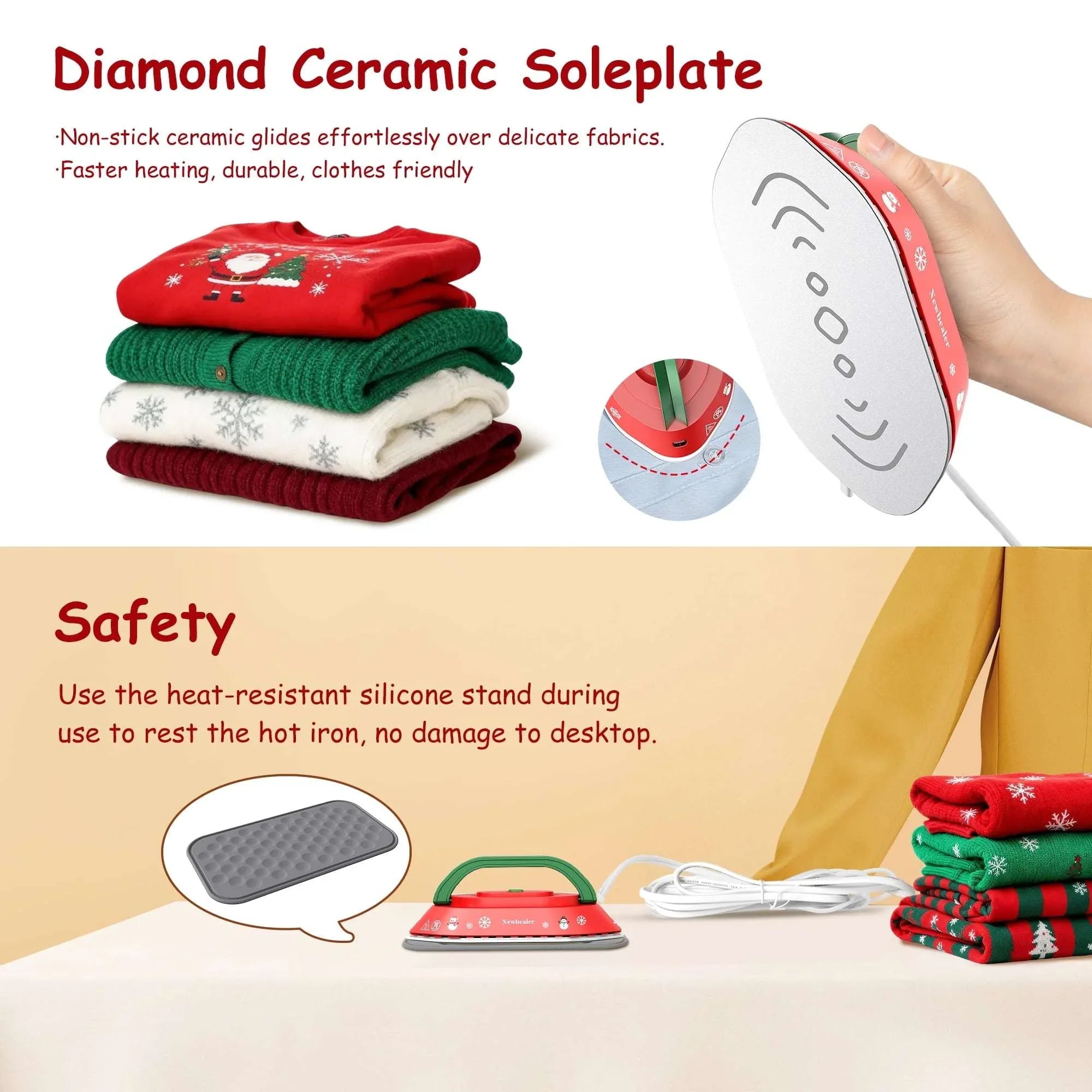 Newbealer Travel Iron with Global Voltage,Christmas Ready Gift,100-240V 0.8lb Ultra-Lightweight Mini Iron for Clothes,Xmas Gifts for Women,Girls(Red) - USA MEGA SHOP