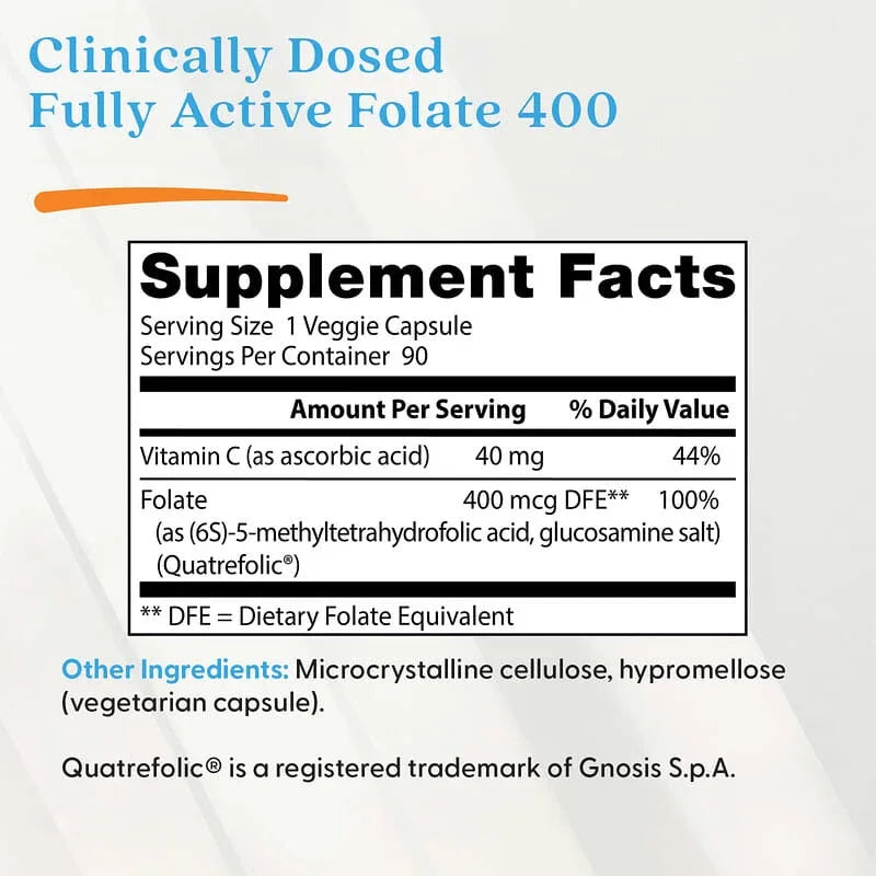 Doctor's Best, Fully Active Folate 400, 400 mcg, Veggie Caps