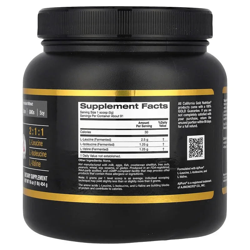 California Gold Nutrition, Sport, BCAA Powder, AjiPureÂ®, Branched Chain Amino Acids with L-Leucine, L-Isoleucine and L-Valine, 1 lb (454 g) - USA MEGA SHOP