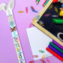 Bunny-shaped M&M's candy cane with pastel candy pieces