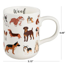 White dog mug, 5.15 in wide and 4.44 in tall, with puppy print
