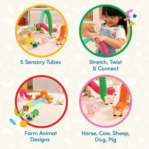 Battat Li'l Barn Buddies 5 Sensory Farm Animal Tubes, Toddler and Preschool Toys - USA MEGA SHOP