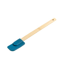 Bamboo spatula with blue silicone cover on a flat paddle end