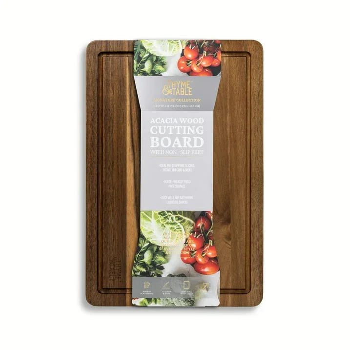 Thyme & Table Large 12"x18" Acacia Wood Cutting Board with Triangle Shaped Anti-Slip Grips - USA MEGA SHOP