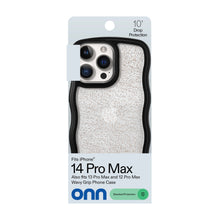 Retail box featuring a black and gold wavy grip phone case with glitter back
