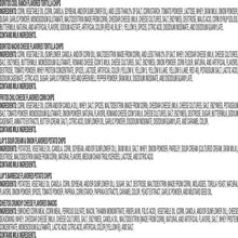 Ingredient list text for snack chips variety pack box with multiple flavor entries