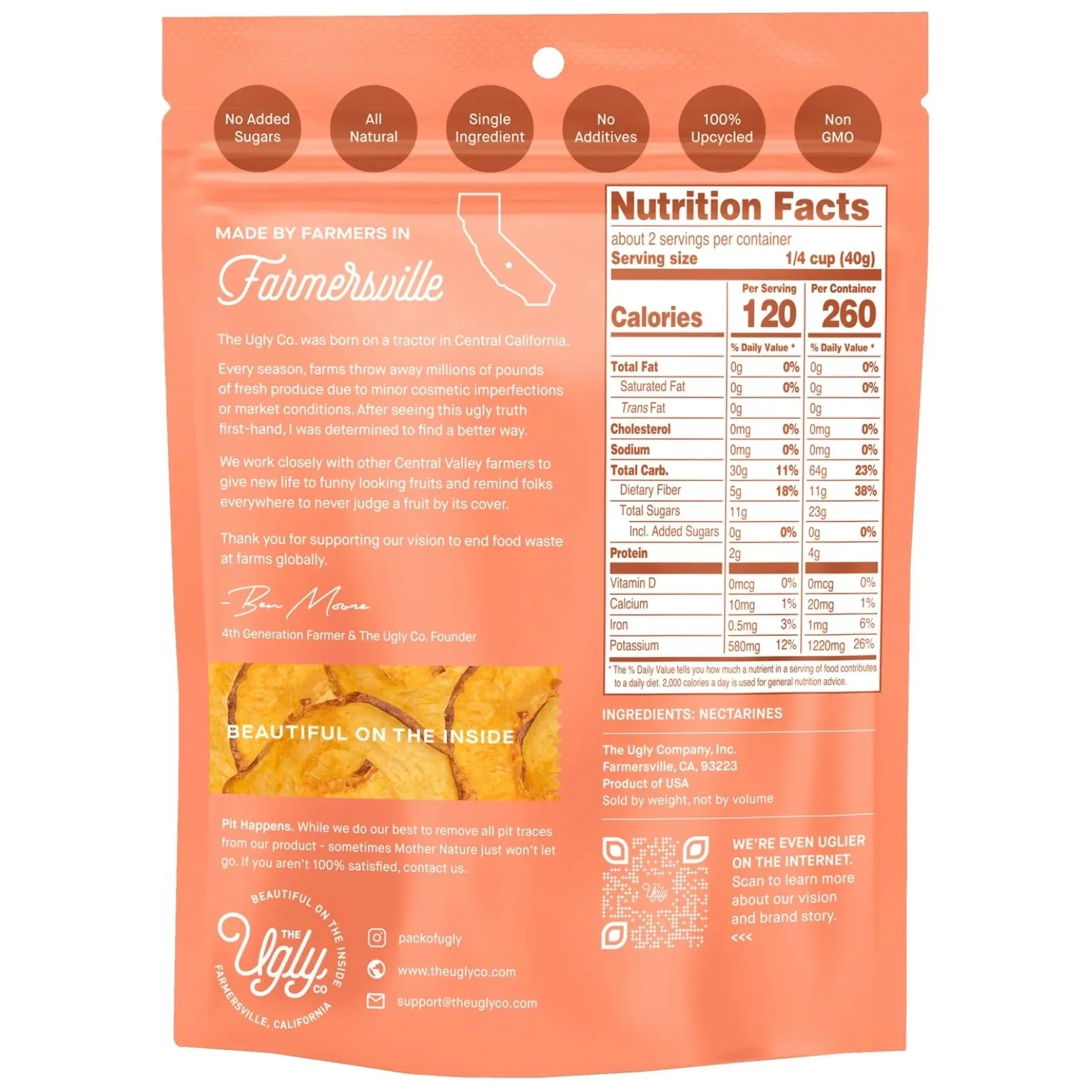 Hello! I'm Ugly Dried & Sliced Nectarines, No Sugar Added Snacks, Unsweetened Dried Fruit, 3 oz