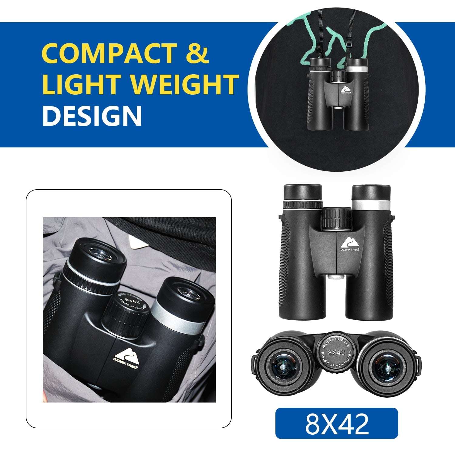 Ozark Trail 8X42 Binoculars for Adults and Kids–Fully Multi-Coated for Boating Navigation Hunting Fishing Outdoor Sports