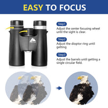 Black binoculars with adjustable diopter ring and center focusing wheel