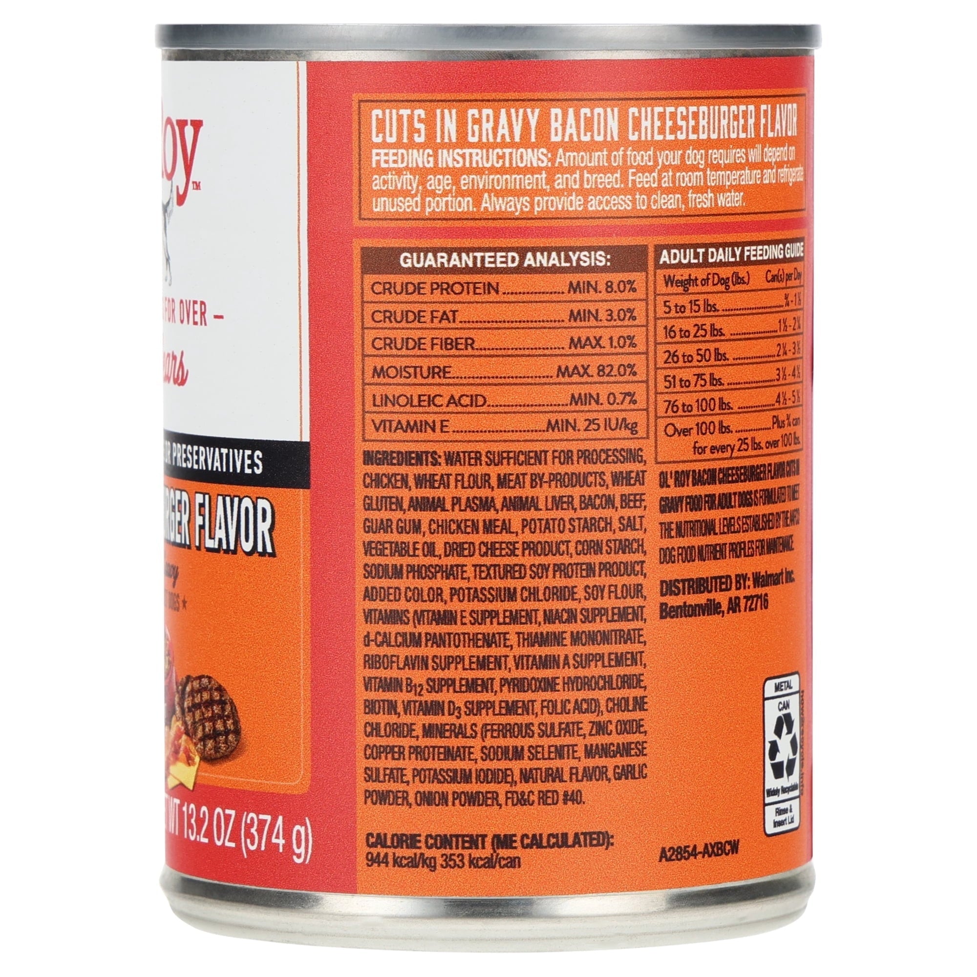 (6 pack) Ol' Roy Bacon Cheeseburger Flavor Cuts in Gravy Wet Dog Food, 13.2 oz Can