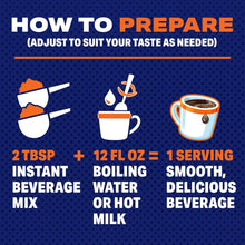 How to prepare instant café-style beverage mix with measuring icons