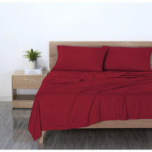 Microfiber bed sheet set in deep red with pillowcases and matching flat sheet