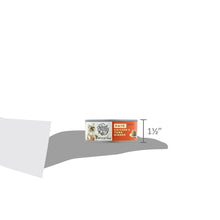 Wet cat food pate can for chicken & tuna dinner, side view with 1½-inch mark