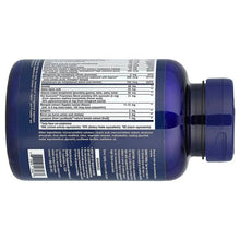 Back label on blue multivitamin bottle with supplement facts