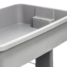 Arctic white 3-tier plastic rolling cart close-up of open bin and side panel