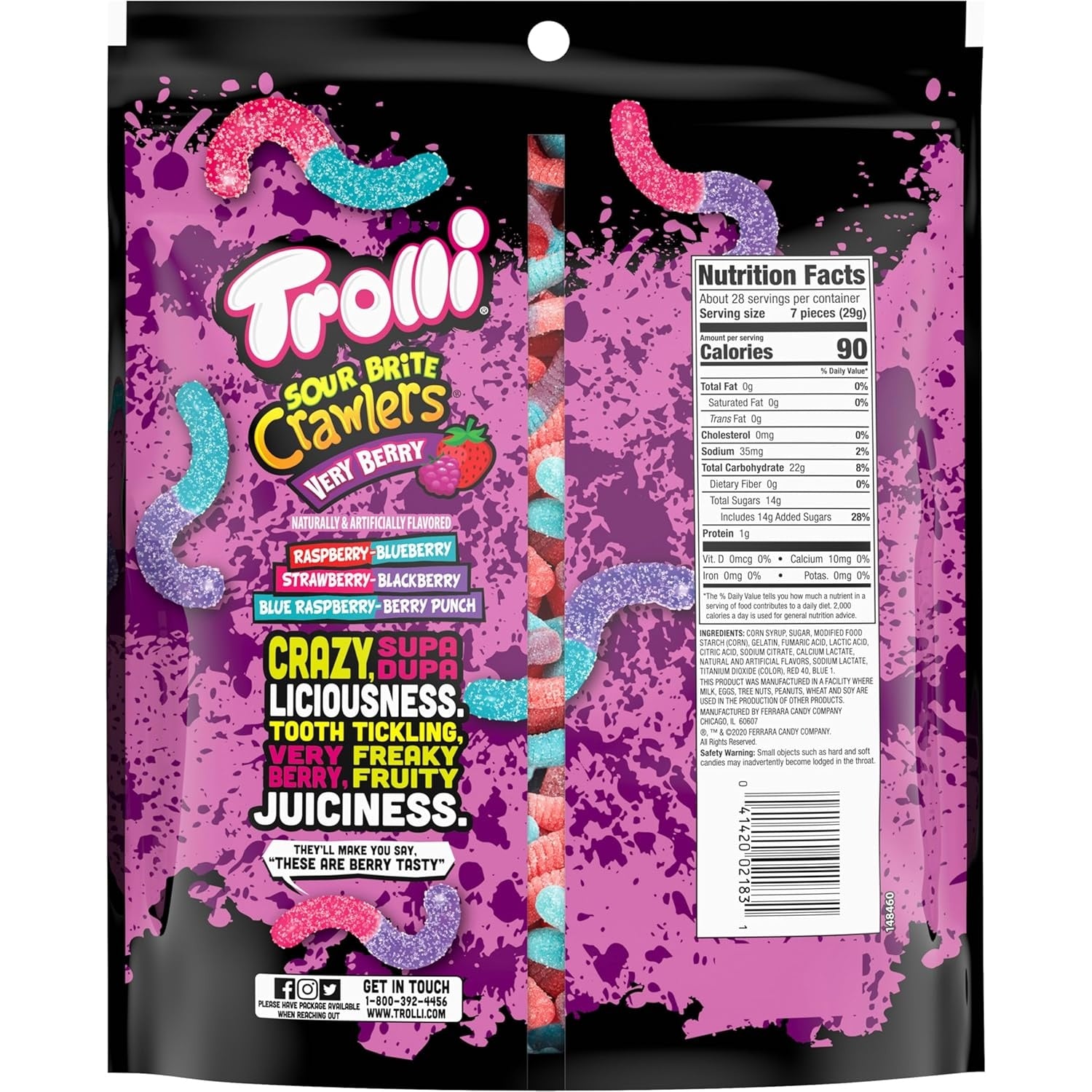 Trolli Sour Brite Crawlers, Candy, Cherry-Lemon, Strawberry-Grape & Orange-Lime, Sweet and Sour, Gummy Worms, 28.8 oz (Pack of 2)