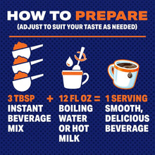 How to prepare promotional graphic for instant cafe-style beverage mix with measuring spoons