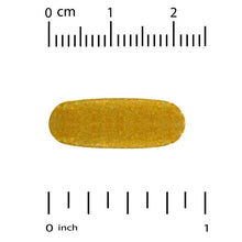 Quercetin Plus oval tablet next to 0–1 inch size markers