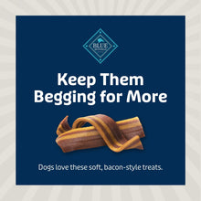 Blue Buffalo Sizzlers bacon-style dog treats promo card with crossed treat strips