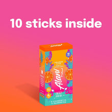 Orange Kiss energy drink mix box, 10 sticks inside, zero sugar