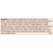 Nutrish wet dog food ingredients list on package panel