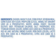 Ingredients panel text on the back of the dog treat bag