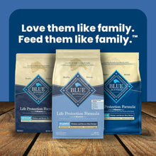 Blue Buffalo dry dog food bags, Life Protection Formula lineup on display