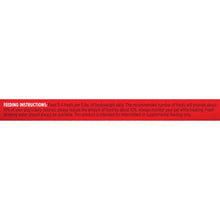 Dog treat pouch back panel with feeding instructions text