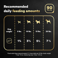 Dog feeding chart with recommended daily trays by weight
