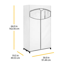 White portable clothes closet with fabric front window; 64.0x36.0x19.5 in dimensions