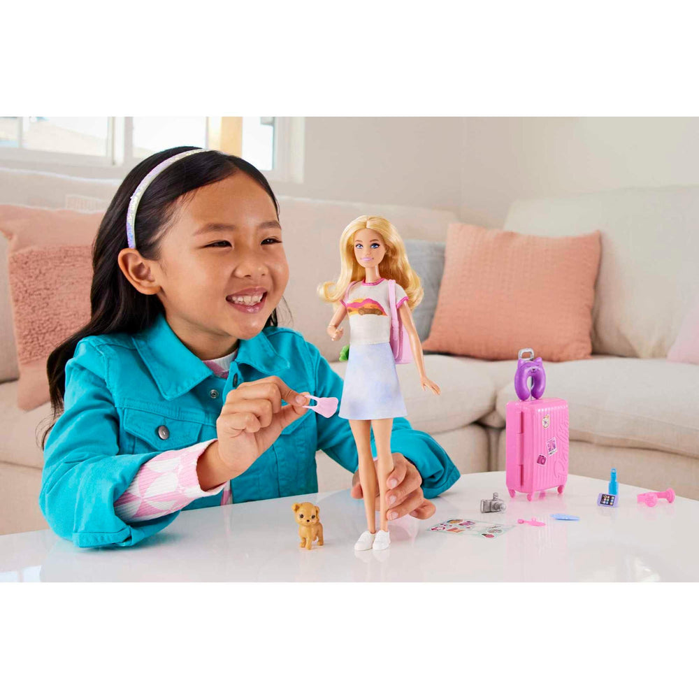 Barbie Doll and Accessories, 'Malibu' Travel Set with Puppy & Working Suitcase, 10+ Pieces - USA MEGA SHOP