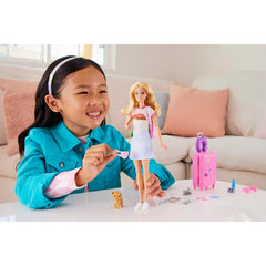 Barbie Doll and Accessories, 'Malibu' Travel Set with Puppy & Working Suitcase, 10+ Pieces - USA MEGA SHOP
