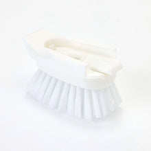 Dishwashing brush with white handle and dense white nylon bristle pad