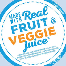 Made with real fruit and veggie juice badge on fruit snack box