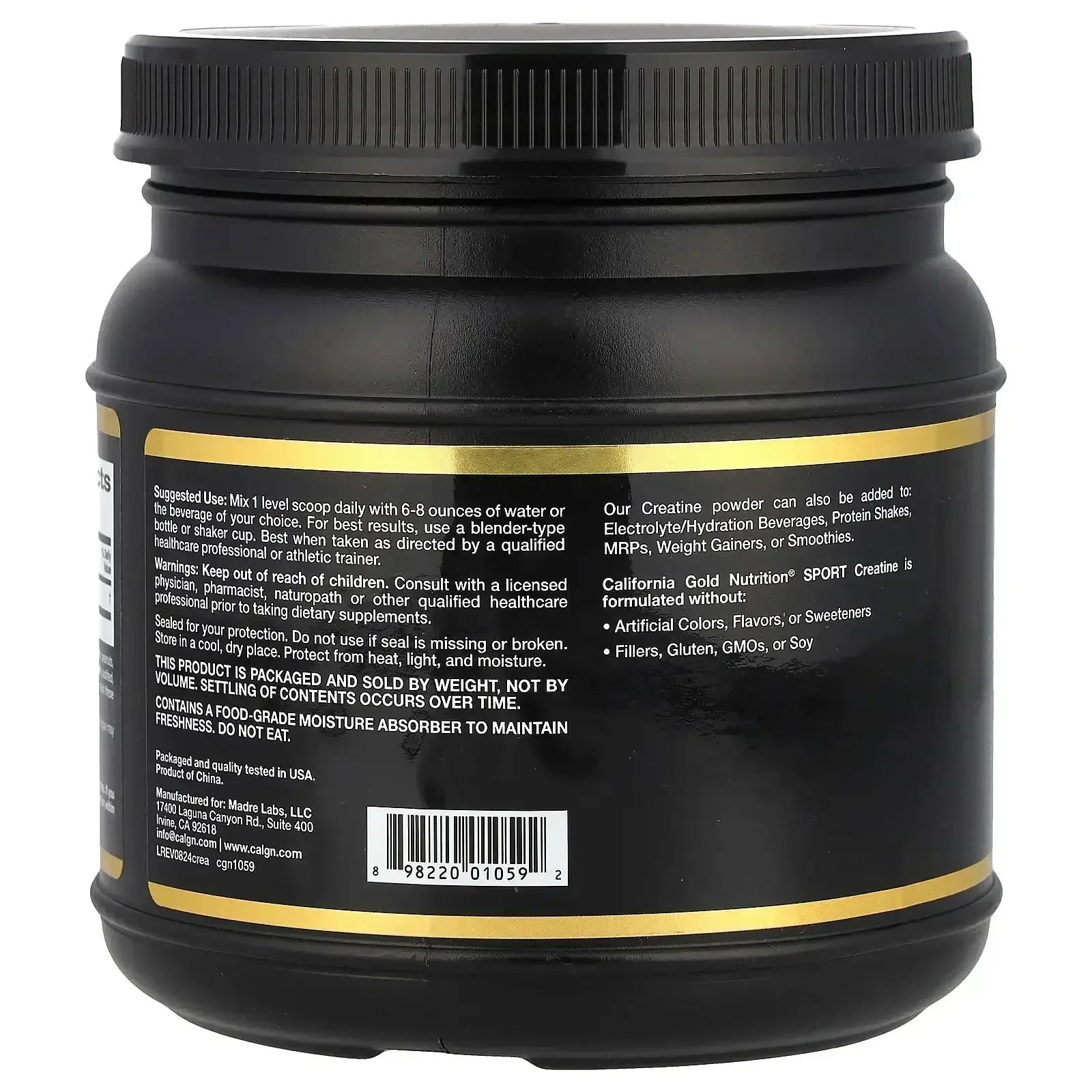 California Gold Nutrition, Sport, Pure Creatine Monohydrate, Unflavored, 1 lb (454 g)
