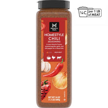 Member's Mark Homestyle Chili Seasoning bottle, 24 oz, with mild heat label.