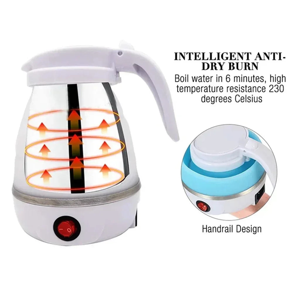 Travel Portable Foldable Electric Kettle, 0.6L Small Collapsible Hot Water Boiler For Coffee Tea (Blue)