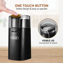 Electric coffee grinder with one-touch button and transparent visible lid