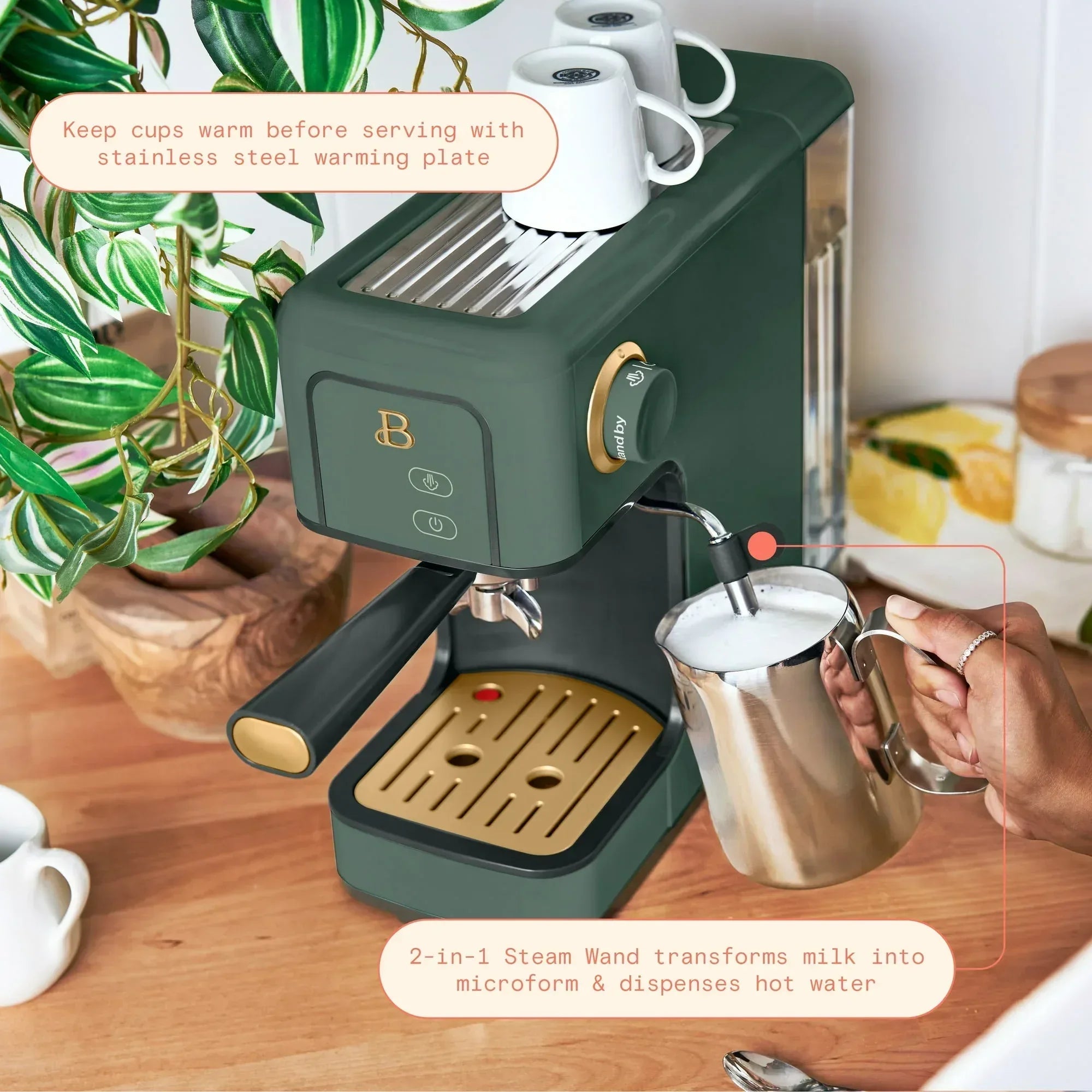 Beautiful Slim Espresso Machine with 20-Bar Pressure, White Icing by Drew Barrymore