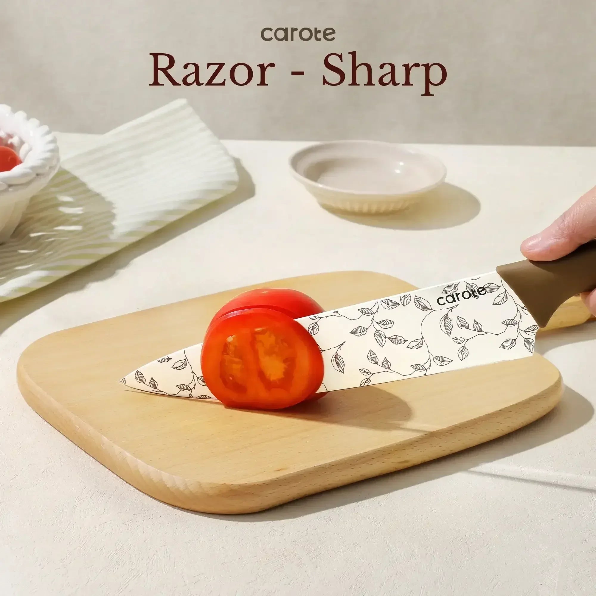 Carote 12Pcs Kitchen Knife Set with Blade Guards, White Granite Ceramic Knife, Stainless Steel