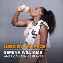Woman sipping a Gatorade Zero sports drink from an orange bottle