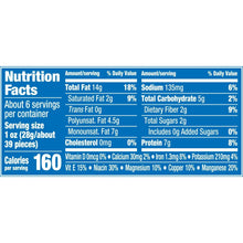 Nutrition Facts panel with 160 calories per serving and serving size 1 oz (28 g)
